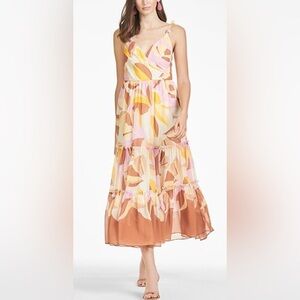 NWT Sachin and Babi Dalia 3D Floral Strap‎ Midi Dress in Pink - 4